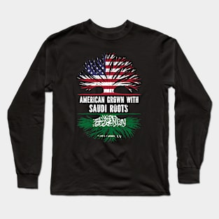 American Grown with Saudi Roots USA Flag Long Sleeve T-Shirt